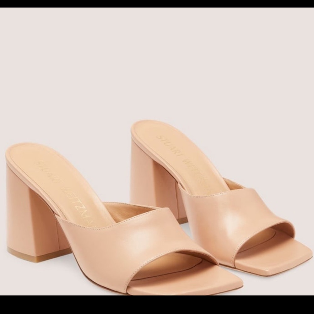 NEW Stuart Weitzman Women's Tan Block Heel Mules Ginger